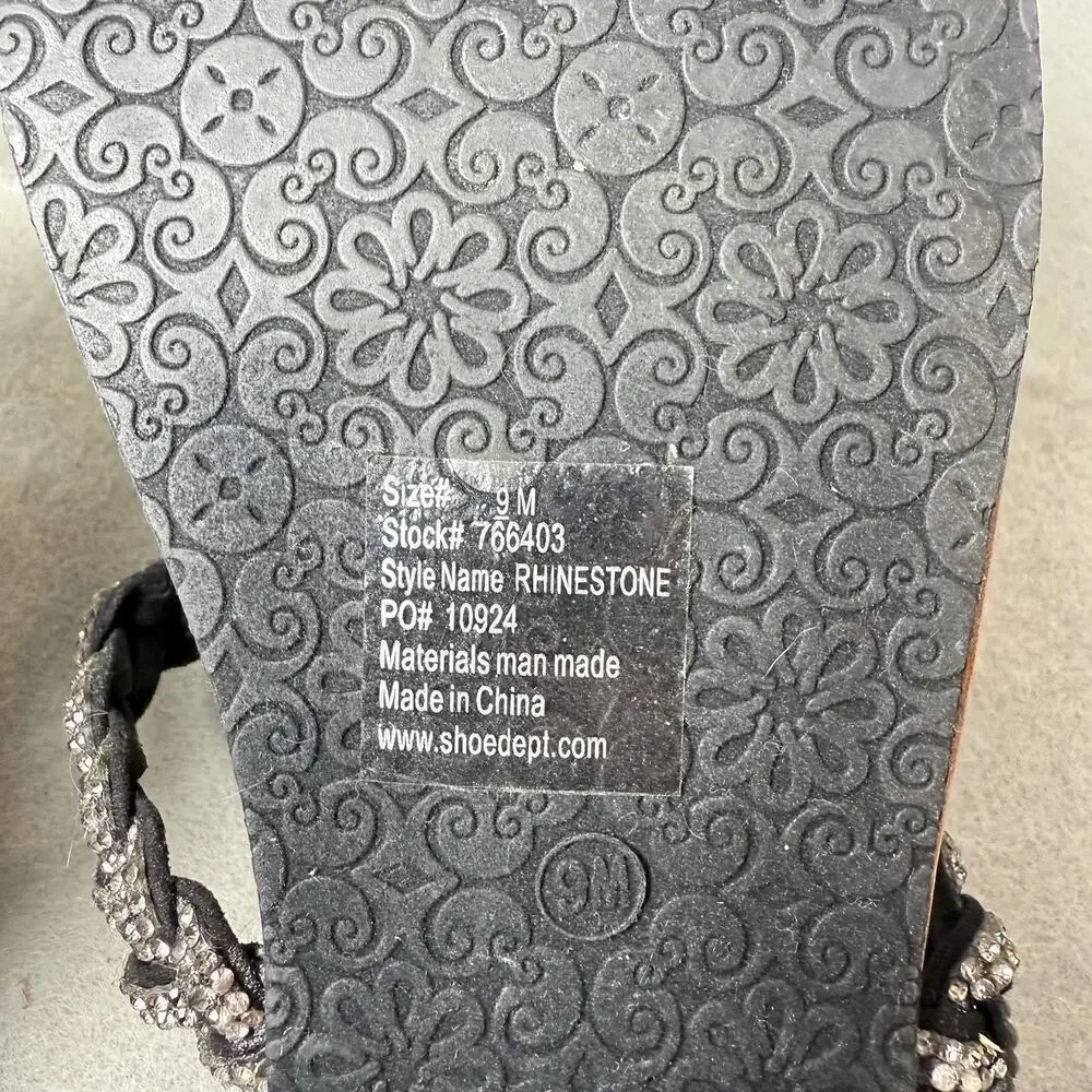 Palms Flip Flop Sandals Thong Black With Rhinestone Size 9M